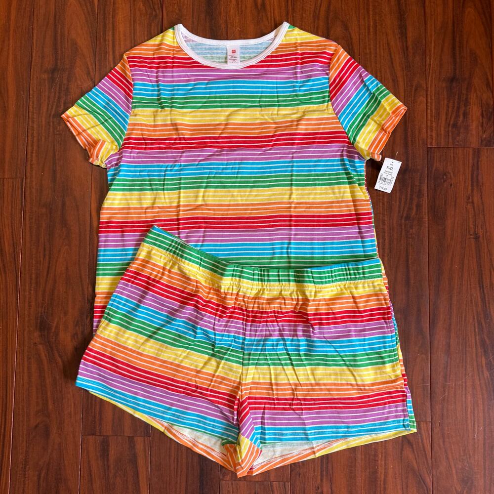 Target Women's Rainbow Pride Stripe Cotton XXL Short T-Shirt Pajama Set NWT